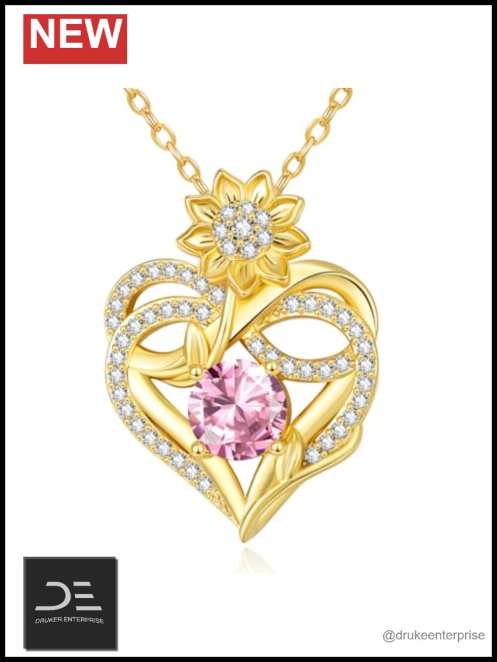 14K Gold Plated Sunflower Birthstone Pendant Necklace Heart Infinity Adjustable